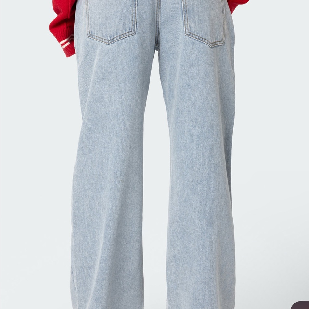 Edikted Light Blue Petite Raelynn Washed Low Rise Jeans - Picture 4 of 5